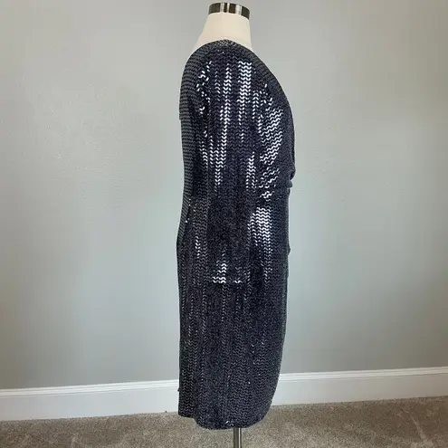 Betsy and Adam Metallic Long Sleeve Sheath Cocktail Dress Size 18W Blue V-Neck