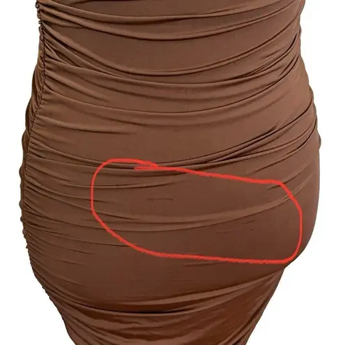 ZARA  Strapless Ruched Bodycon Midi Dress Brown Jersey Women’s Size Small