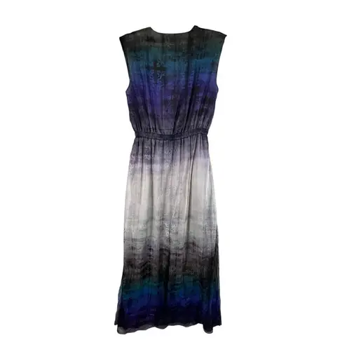 Reiss Mirte Silk V-neck Maxi Dress Size 6 Blue Tie Dye Batik Chiffon Silk