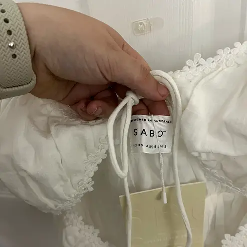 Sabo Skirt SABO White Puff Sleeve Lace Trim Crop Top NWT