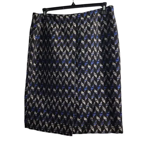 Kasper Womens Suit Set Jacket Skirt Geometric Print Black Blue Size 12