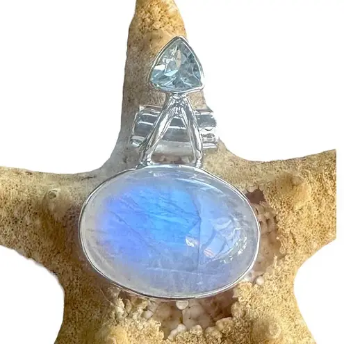 Natural Rainbow Moonstone & Topaz 925 Silver Pendant