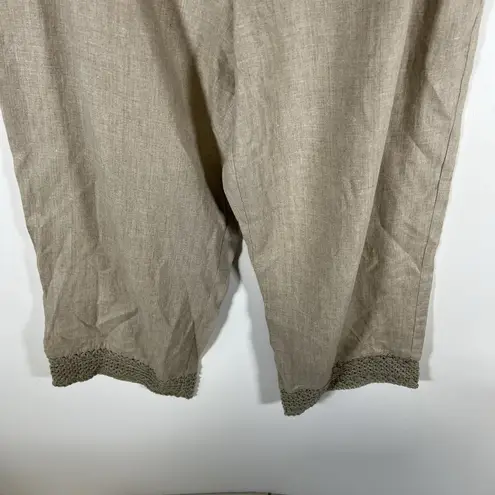 RICHARD MALCOLM Pants Womens Size 12 Beige 100% Irish Linen Wide Leg Lightweight Tan