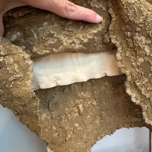 Nina McLemore Golden Bronze Floral Lace Lined Fitted Blouse Women’s Size Small S Gold