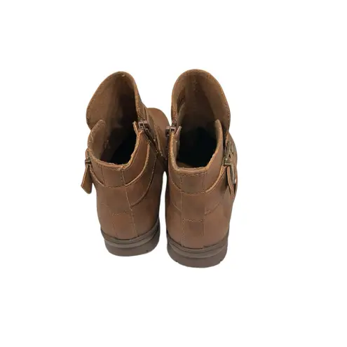 BOC BORN Boots Womens 7.5 M Ankle Bootie Brown Buckle Strap Comfort Low Shoes Size 6.5