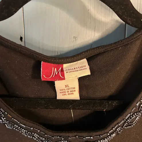 JM Collection Women's Black Embellished Short Sleeve Top | Sz XL