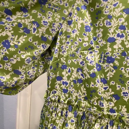 MELLODAY Floral Print Tiered Mini Dress Green Blue Puff Sleeve M