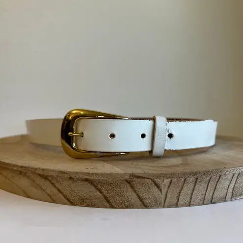 Vintage Robbie Nelson USA White Genuine Leather Golden Buckle Belt Size M/L Size M
