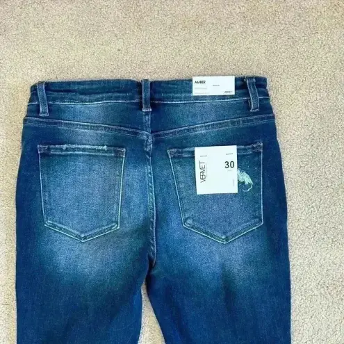 NWT Vervet Amber Jeans Mid Rise Skinny Distressed Dark Wash Denim Blue Size 30