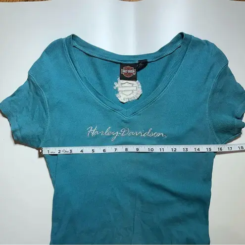 Harley Davidson Blue / Teal Short Sleeve T Shirt Tee Shirt Large