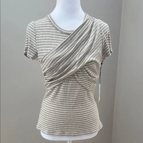 Bailey 44 Nala Linen Beige Cream Faux Wrap Short Sleeve Tee Viscose fitted