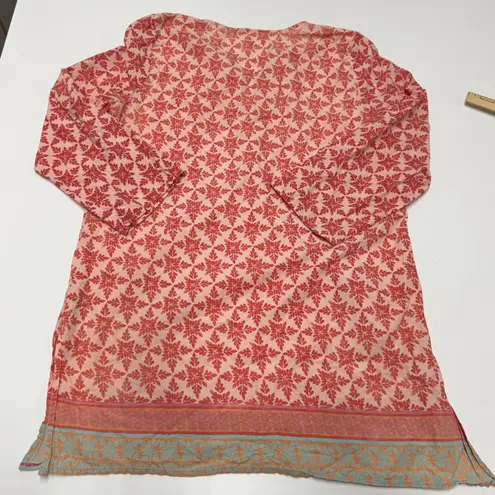 NVELOP SUN Tunic Top Womens X Large Pink Red Floral Print UV Protection Tassels Size XL