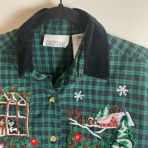 VTG 90s Casey & Max Plaid Long Sleeve Button Up Shirt size medium Green