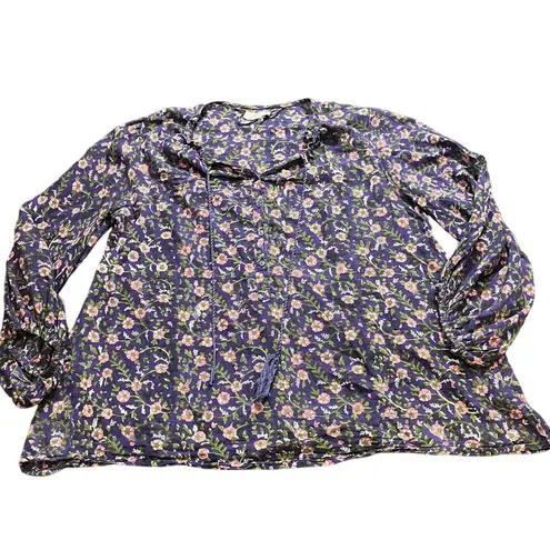 India Collection Emerson Fry Bardot Top in Iris Wildflower Blouse Shirt womens M Purple Size M