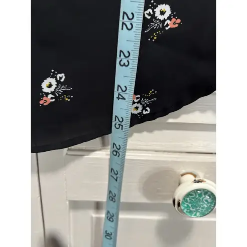 Chiffon Pink/Black Floral Ruffle Short Sleeve Blouse Round/Keyhole Neck Size M Pink Size M