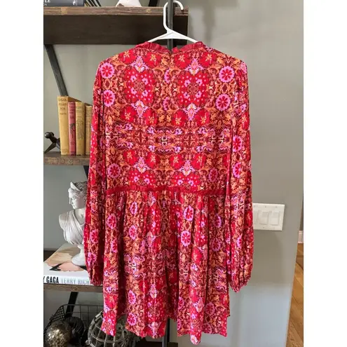 AMUR Codi Voile Paisley Mini Dress Rosewood Kaleidoscope Paisley Womens Size 10 Red