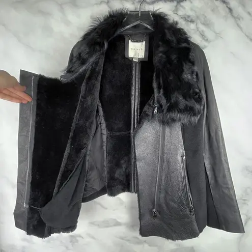 Boutique Ashley B Leather Shearling Wool Zipper Cowl Moto Biker Coat Jacket Black S $1795