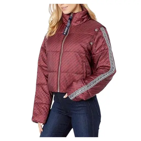 Juicy Couture  Off Sleeve Puffer Jacket Burgundy Logo Print Full Zip Women's Med