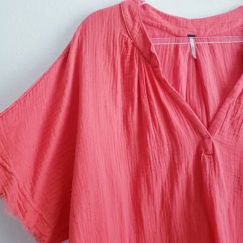Young Fabulous and Broke  Textured Gauze Oversized Distressed V-Neckline Blouse