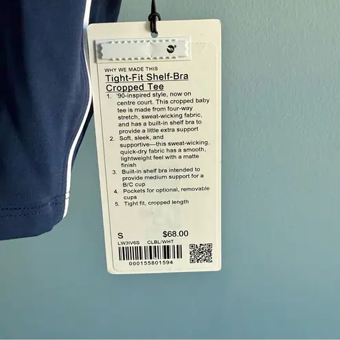 Lululemon NWT  Tight-Fit Cropped T-Shirt Shelf-Bra B/C Cup, Navy Blue |Size Small