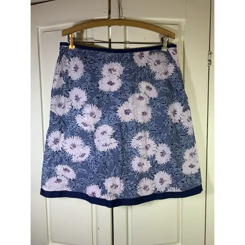 LL Bean Floral Lined Skirt‎ Side Zip Womens 10 Reg Favorite Fit Straight Preppy Blue