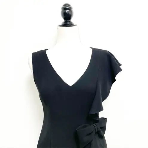Rickie Freeman Teri Jon V Neck Ruffle Bow Dress Black Size 4