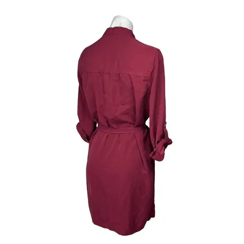 Studio M Red Half Sleeve Tie Belt Mandarin Monk Collar Shirt Knee Length Dress S