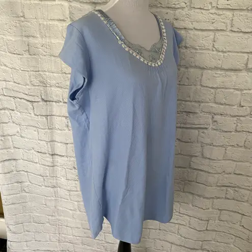 Earth Angels women XL short sleeve scoopneck nightgown w/lace trim blue