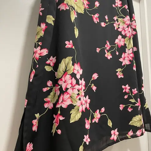 Liz Claiborne VTG 90s Y2K First Issue  Black Pink Floral Mid-Length Career Skirt