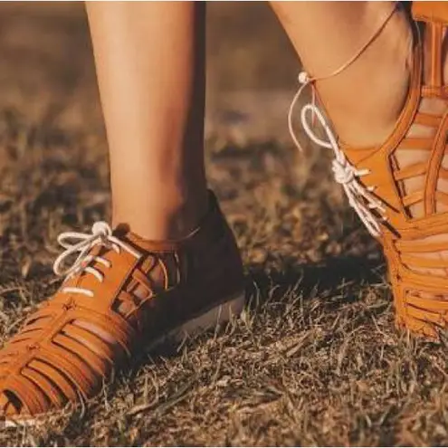 Rollie Nation Tan Leather Derby Cage Lace Up Shoes Size 7