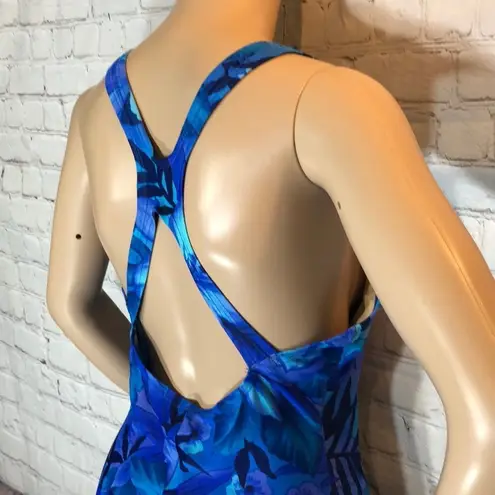 Speedo  Vintage 1990s Y2K One Piece Swimsuit Blue Floral 14