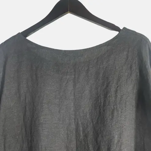 NWT Tina Stephens Made In Italy Black Linen Embroidered Asymmetric Top‎ O/S Size undefined