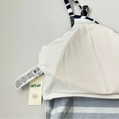 Aerie  Scoop Bikini Top Long Line Striped Size XXL Color Navy Blue/ White