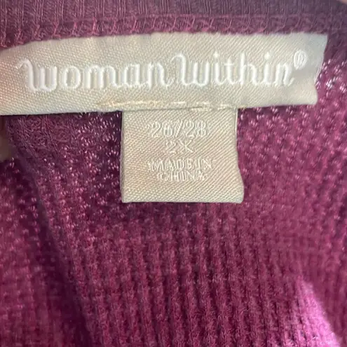 Woman Within  Waffle Knit Thermal Shirt Long Sleeve Purple size 2X