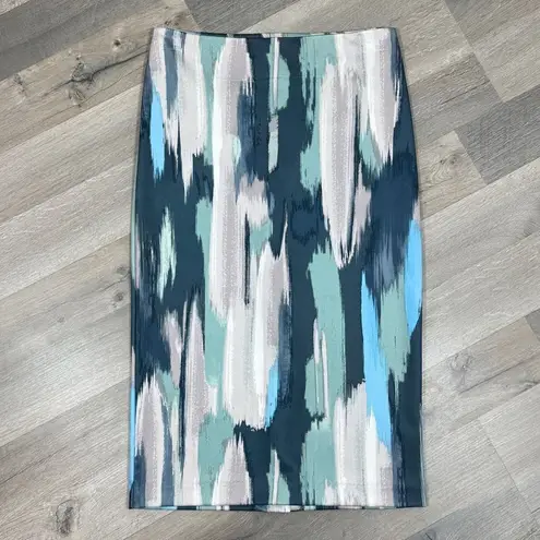 NY & Comp. Paint Stroke Print Stretch Scuba Knit Pencil Skirt Blue Grey‎ 2