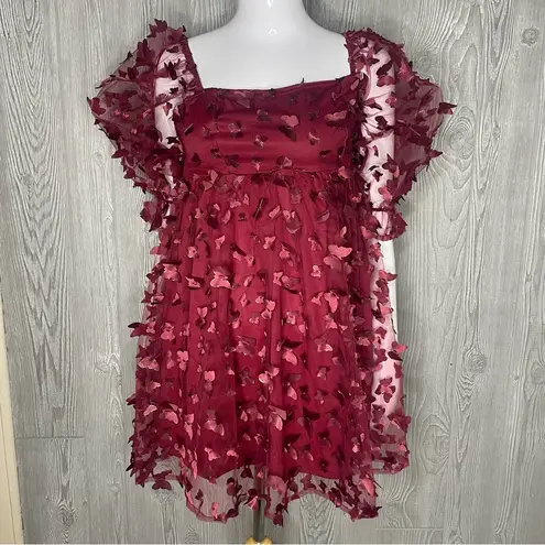 Thirty thirty Allison & Kelly Long Sleeve 3D Butterfly Mesh Mini Dress xs spring Red