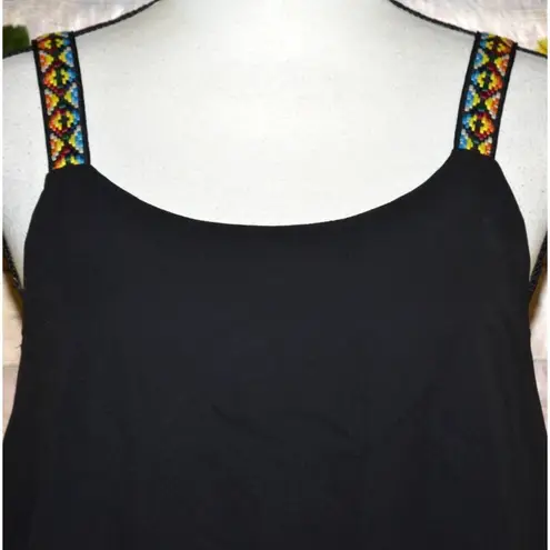 Vintage Havana Ladies Sheer Black Cropped Tank Top Size L Aztec Straps
