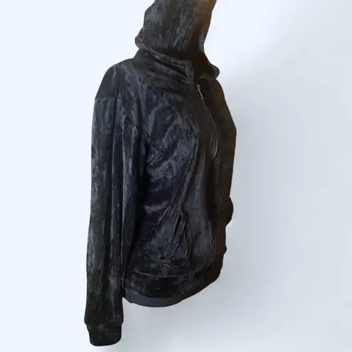 Black velour vintage 2000s Hustler hoodie with rhinestone logo Size Small Blue