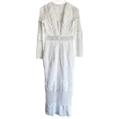 Alexis  Elize‎ White Lace Midi Dress Long Sleeve Size Medium Bridal