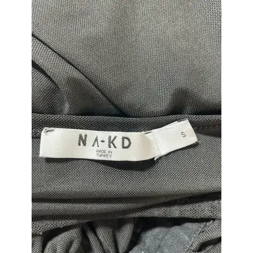 NA-KD Women's Black Mesh Ruched Long Sleeve V-neck Crop Corset Blouse Top Sz XS