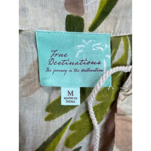 True Destiny NWT True Destinations Women's M Palm Print 3/4 Sleeve Tassel Fringe Tunic Dress