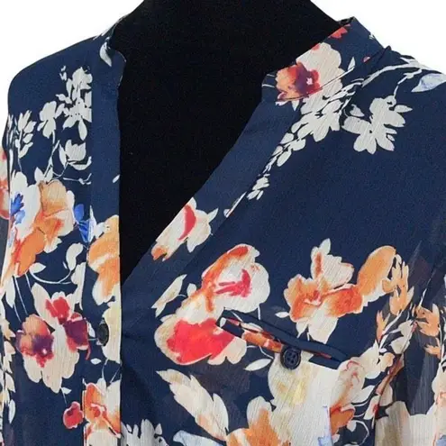 Kut From The Kloth  Womens Floral‎ Sheer Tunic Blouse Navy Multicolor Size Medium