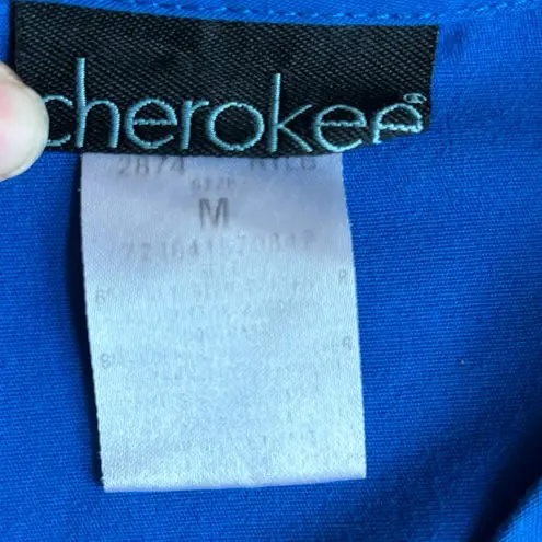 Cherokee  Uniforms V neck flexible royal blue and black 2 pocket scrub top sz M