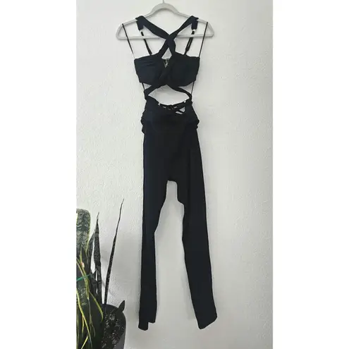PatBO Lurex Cut Out Jumpsuit Black Strappy Cat Suit Size 4 $595