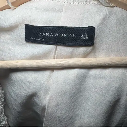 ZARA  WOMAN ECRU LONG FANTASY LONGLINE BOUCLE BLAZER COAT JACKET Small