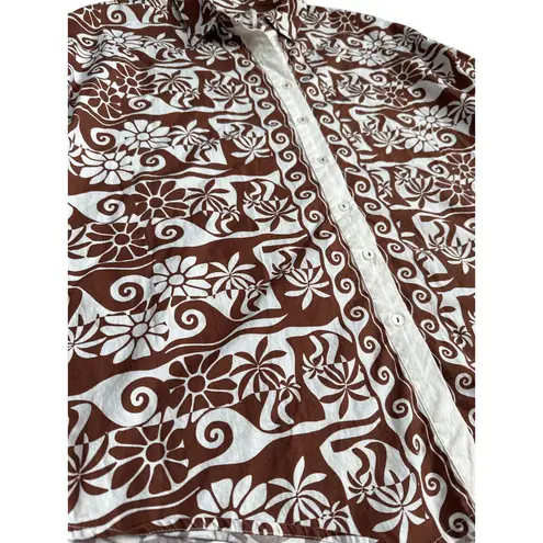 Anthropologie ‎ Poplin Long-Sleeve Button-down Oversized Printed Top Size Small