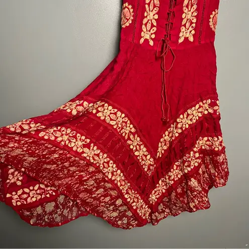 Bohemian Fairy Corset Style Dress Red Floral Handkerchief Hem Womens Free Size Size undefined