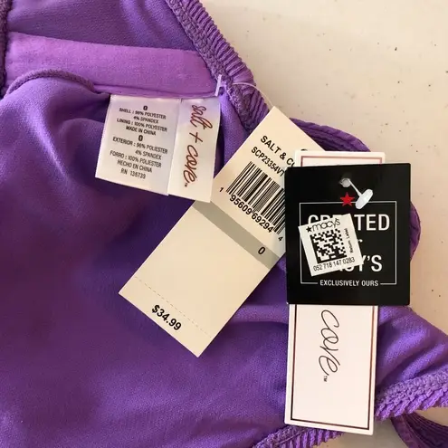 Salt + Cove Trendy Plus Size Popcorn Ribbed Bralette Bikini Top Purple 0X