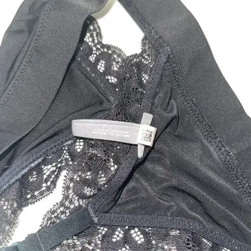 Aerie Black Satin Lace Trim Triangle Racerback Unlined Bralette