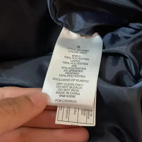 CISONO Navy Blue Puffer Jacket Hooded Cropped Zip Up Women's Size S